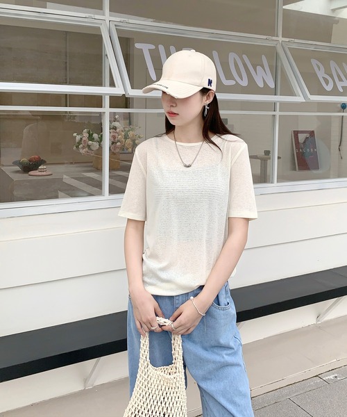 by LEGNA(バイレグナ)の「シアー半袖Tシャツ(Tシャツ/カットソー・レディース・グレー系/アイボリー系/ホワイト系/ブラック/アイボリー/スカイブルー/ホワイト/ライトグレー/ライトグレー系/スカイブルー系/ピンク/ピンク系/ブラック系/ブルー系/イエロー/ブルー/ホワイト×イエロー/ホワイト×ブルー/ホワイト×グレー/ブラック×ホワイト・M-Short/L-Short/FREE/MEDIUM/LARGE)」の22枚目の写真