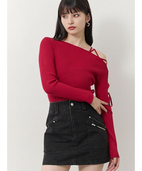 MURUA（ムルーア）の「デコルテレースアップリブニット（ニット