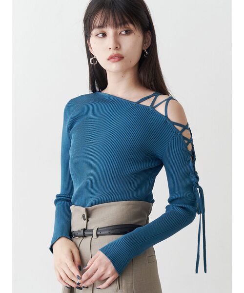 MURUA（ムルーア）の「デコルテレースアップリブニット（ニット/セーター・レディース・ブラック/ブラウン/レッド/ブルー・FREE）」の3枚目の写真