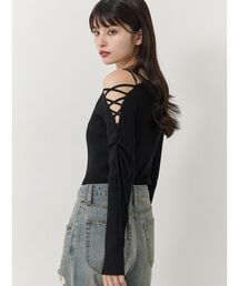 MURUA | デコルテレースアップリブニット(ニット/セーター)