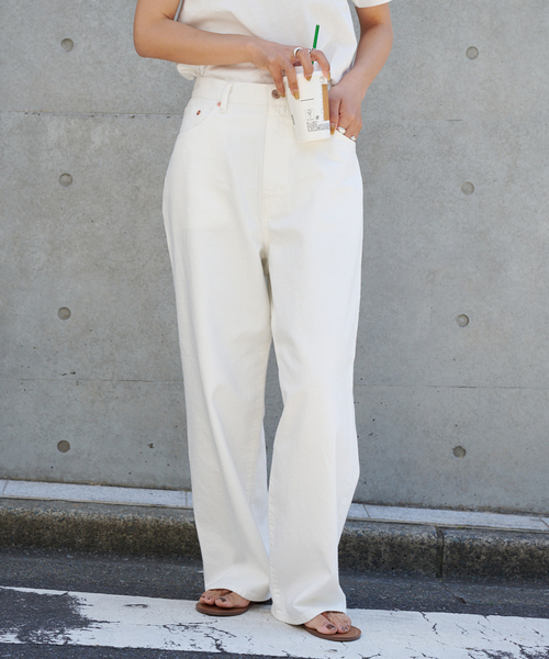 ULTライトデニムハイライズルーズ5PKT サイズ38 中目 EC限定 追加 ULTライトデニムハイライズルーズ5PKT WHITE（デニム