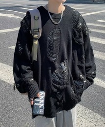 ダメージクラッシュ加工 ビッグニットプルオーバー