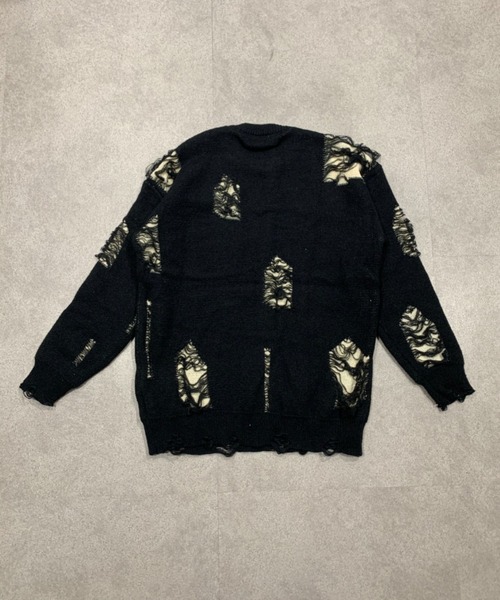 lilful(リルフル)の「ダメージクラッシュ加工 ビッグニットプルオーバー(ニット/セーター・メンズ・ブラック/グレー・M)」の3枚目の写真