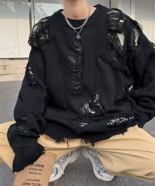 FEAR OF GOD ブラックオーバーラップニット FEAR OF GOD (フィアオブゴッド) Overlap Sweater オーバーラップ