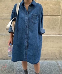シャツカット ルーズフィット デニムワンピース