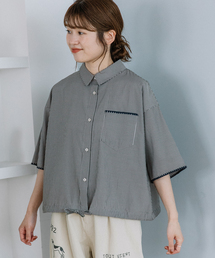 はまぐりステッチクロップドシャツ