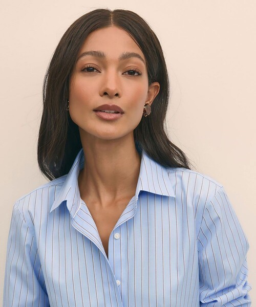 BROOKS BROTHERS（ブルックスブラザーズ）の「ストレッチコットン　シンストライプシャツ　Classic Fit（シャツ/ブラウス・レディース・ブルー・8/6/4/2/0）」の4枚目の写真