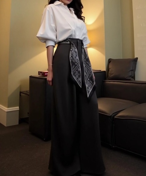 cammie(キャミー)の「スカーフ付きワイドパンツ(その他パンツ・レディース・ブラック/ダークグレー・F)」の5枚目の写真