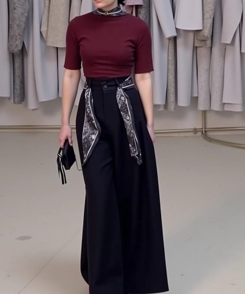 cammie(キャミー)の「スカーフ付きワイドパンツ(その他パンツ・レディース・ブラック/ダークグレー・F)」の9枚目の写真