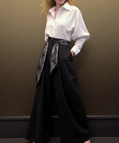 cammie(キャミー)の「スカーフ付きワイドパンツ(その他パンツ・レディース・ブラック/ダークグレー・F)」の6枚目の写真