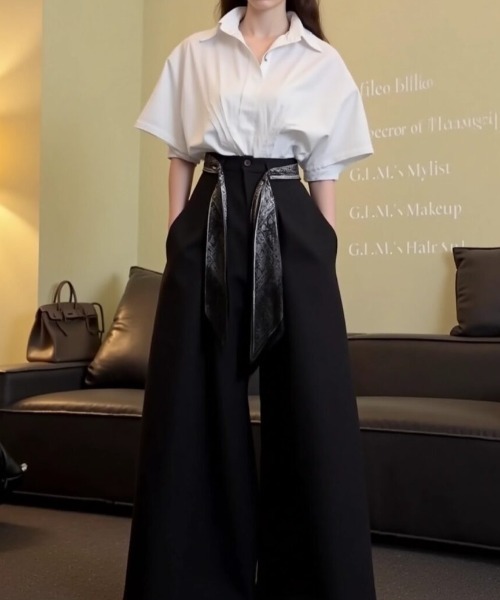 cammie(キャミー)の「スカーフ付きワイドパンツ(その他パンツ・レディース・ブラック/ダークグレー・F)」の7枚目の写真