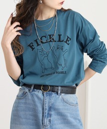 プリント+刺繍　長袖Tシャツ