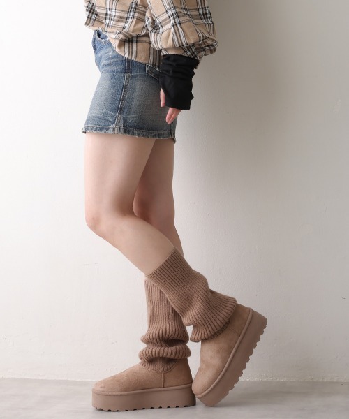 セール】厚底 ニットソックス ムートンブーツ（ブーツ）｜DEMETER