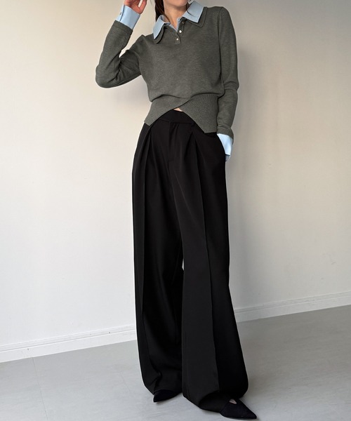 junoah(ジュノア)の「シャツレイヤードウエストシェイプニットポロ(ニット/セーター・レディース・チャコール/ネイビー/ブラウン・MEDIUM/LARGE)」の5枚目の写真