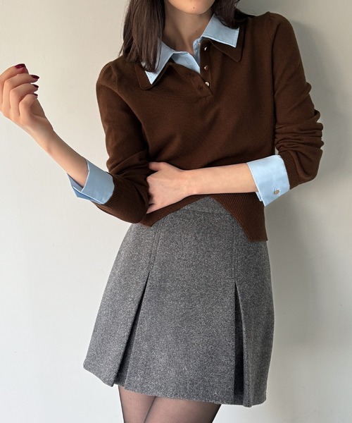 junoah(ジュノア)の「シャツレイヤードウエストシェイプニットポロ(ニット/セーター・レディース・チャコール/ネイビー/ブラウン・MEDIUM/LARGE)」の9枚目の写真