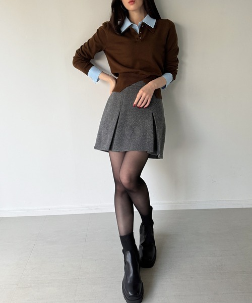 junoah(ジュノア)の「シャツレイヤードウエストシェイプニットポロ(ニット/セーター・レディース・チャコール/ネイビー/ブラウン・MEDIUM/LARGE)」の10枚目の写真