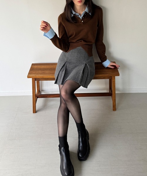 junoah(ジュノア)の「シャツレイヤードウエストシェイプニットポロ(ニット/セーター・レディース・チャコール/ネイビー/ブラウン・MEDIUM/LARGE)」の11枚目の写真