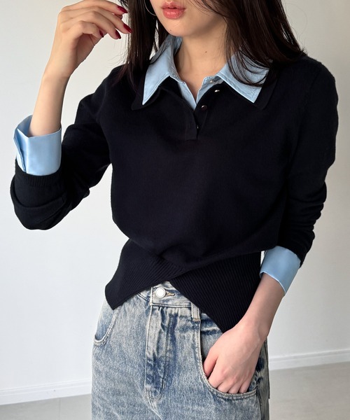 junoah(ジュノア)の「シャツレイヤードウエストシェイプニットポロ(ニット/セーター・レディース・チャコール/ネイビー/ブラウン・MEDIUM/LARGE)」の12枚目の写真