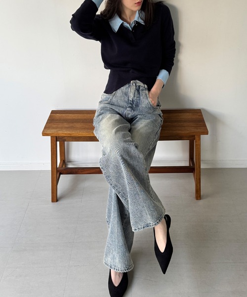 junoah(ジュノア)の「シャツレイヤードウエストシェイプニットポロ(ニット/セーター・レディース・チャコール/ネイビー/ブラウン・MEDIUM/LARGE)」の14枚目の写真