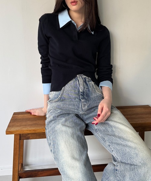 junoah(ジュノア)の「シャツレイヤードウエストシェイプニットポロ(ニット/セーター・レディース・チャコール/ネイビー/ブラウン・MEDIUM/LARGE)」の15枚目の写真