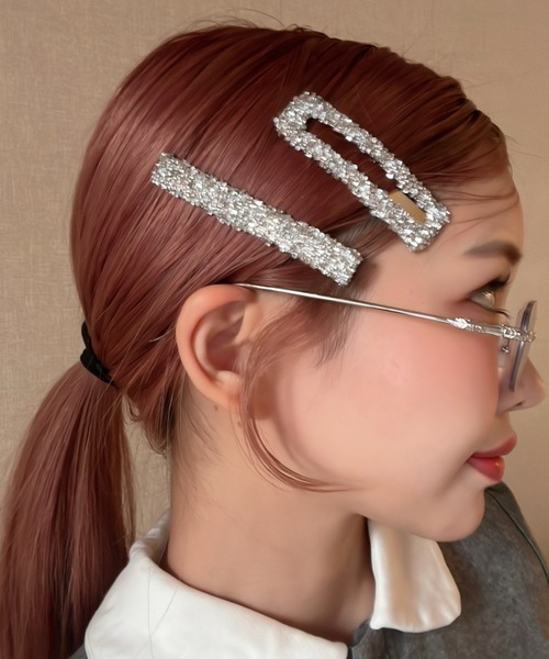 Feliz（フェリス）の「スクエアビジューヘアピンセット（ヘアピン・レディース・ホワイト/シルバー・FREE）」の5枚目の写真