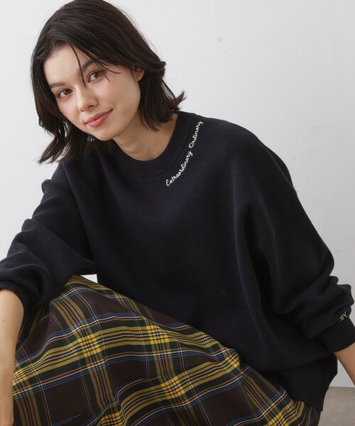 Dessin(デッサン)の「【洗える】刺繍入りジャカードニット(ニット/セーター・レディース・ネイビー/オレンジ系/グレー・03/01/02)」の1枚目の写真