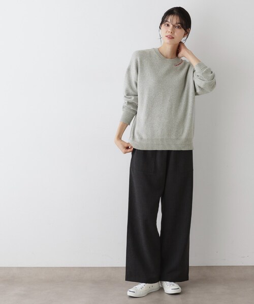 Dessin(デッサン)の「【洗える】刺繍入りジャカードニット(ニット/セーター・レディース・ネイビー/オレンジ系/グレー・03/01/02)」の6枚目の写真