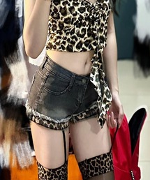 レオパードデニムショートパンツ
