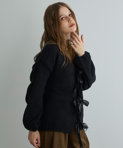Mirette（ミレット）の「スパンコールリボンカーディガン / Sequin Ribbon Knit Cardigan（カーディガン/ボレロ・レディース・ブラック/グレー・FREE）」の17枚目の写真
