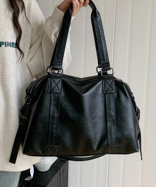 pyornim（ピョルニム）の「【25年秋冬新作】【2WAY】【A4サイズ対応】フェイクレザーボストンショルダーバッグ（ボストンバッグ・レディース・ブラウン/ブラック・F）」の14枚目の写真