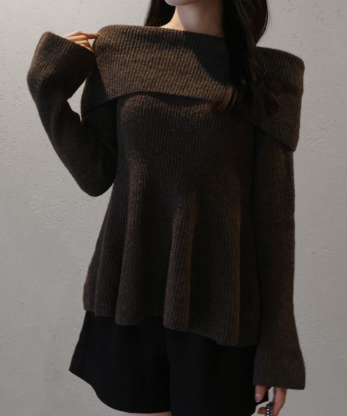 セール】オフショル風ペプラムニットトップス（ニット/セーター