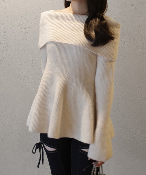 オフショル風ペプラムニットトップス（ニット/セーター）｜JUNOAH