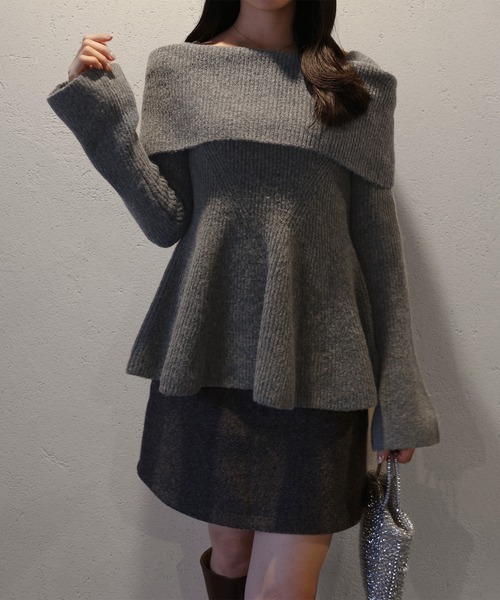 セール】オフショル風ペプラムニットトップス（ニット/セーター