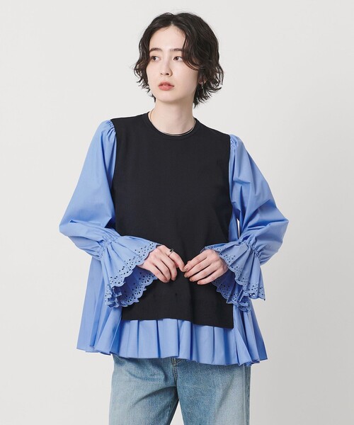 新品！UNITED ARROWSプリーツ コンビ ニット ブラウス プリーツ コンビ ニット ブラウス ‐ウォッシャブル‐（シャツ/ブラウス