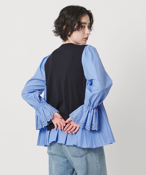 UNITED ARROWS（ユナイテッドアローズ）の「プリーツ コンビ ニット ブラウス ‐ウォッシャブル‐（シャツ/ブラウス・レディース・ネイビー/ダークグレー/ブラック・FREE）」の4枚目の写真