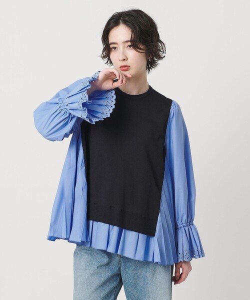 プリーツ コンビ ニット ブラウス ‐ウォッシャブル‐（シャツ/ブラウス