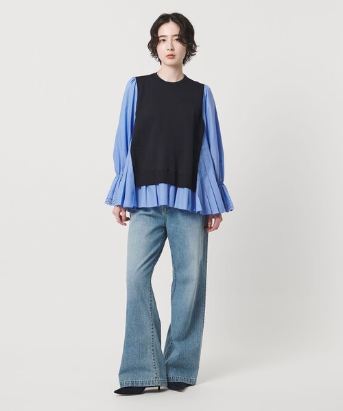 プリーツ コンビ ニット ブラウス ‐ウォッシャブル‐（シャツ/ブラウス