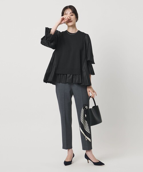 UNITED ARROWS（ユナイテッドアローズ）の「プリーツ コンビ ニット ブラウス ‐ウォッシャブル‐（シャツ/ブラウス・レディース・ネイビー/ダークグレー/ブラック・FREE）」の8枚目の写真