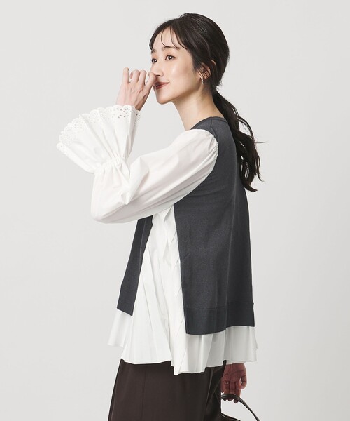 ユナイテッドアローズプリーツ コンビ ニット ブラウス UNITED ARROWS｜プリーツ コンビ ニット ブラウス -ウォッシャブル