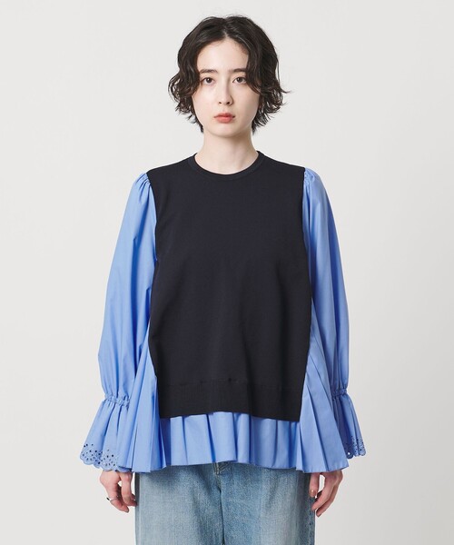 プリーツ コンビ ニット ブラウス ‐ウォッシャブル‐（シャツ/ブラウス