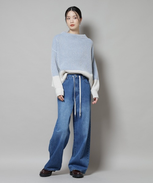 NANO universe（ナノユニバース）の「シャドーストライプニットプルオーバー（ニット/セーター・レディース・ブルー/ブラック/ライトベージュ・FREE）」の8枚目の写真