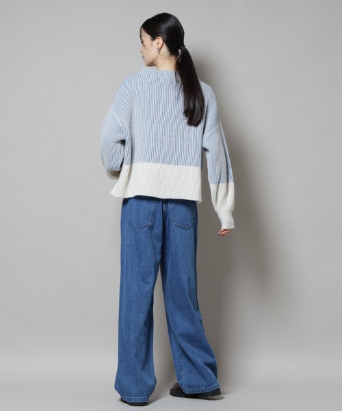 NANO universe（ナノユニバース）の「シャドーストライプニットプルオーバー（ニット/セーター・レディース・ブルー/ブラック/ライトベージュ・FREE）」の10枚目の写真