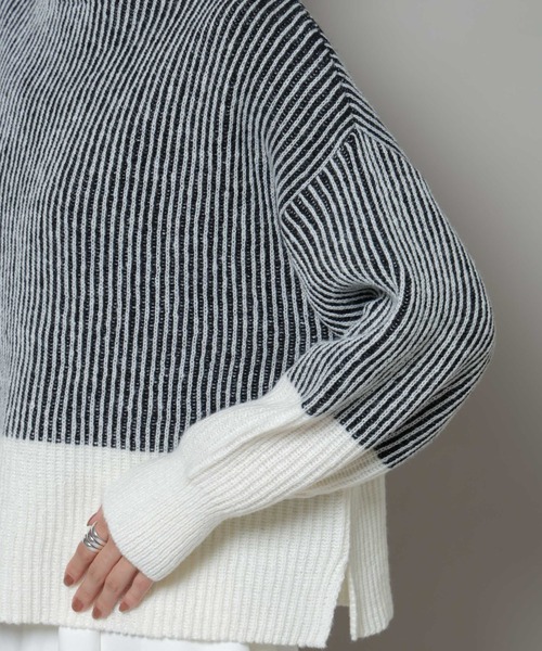 NANO universe（ナノユニバース）の「シャドーストライプニットプルオーバー（ニット/セーター・レディース・ブルー/ブラック/ライトベージュ・FREE）」の15枚目の写真