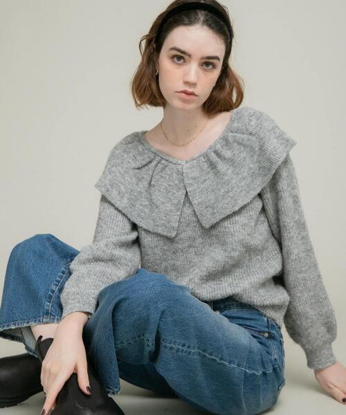 URBAN RESEARCH Sonny Label（アーバンリサーチサニーレーベル）の「『WEB限定』フリルカラーアゼニット（ニット/セーター・レディース・ベージュ/グレー/チャコールグレー・FREE）」の13枚目の写真