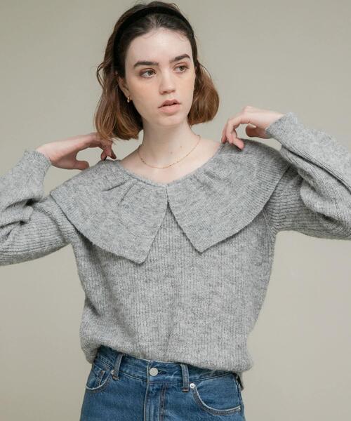 URBAN RESEARCH Sonny Label（アーバンリサーチサニーレーベル）の「『WEB限定』フリルカラーアゼニット（ニット/セーター・レディース・ベージュ/グレー/チャコールグレー・FREE）」の15枚目の写真