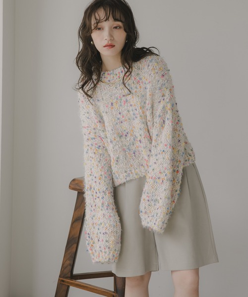 210nouve（トゥージュヌーブ）の「ミックスカラー オーバーサイズ クロップド丈 ニット（ニット/セーター・レディース・ブラウン/グリーン/ベージュ/ネイビー・FREE）」の11枚目の写真