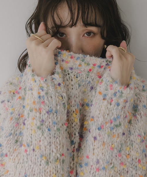 210nouve（トゥージュヌーブ）の「ミックスカラー オーバーサイズ クロップド丈 ニット（ニット/セーター・レディース・ブラウン/グリーン/ベージュ/ネイビー・FREE）」の12枚目の写真