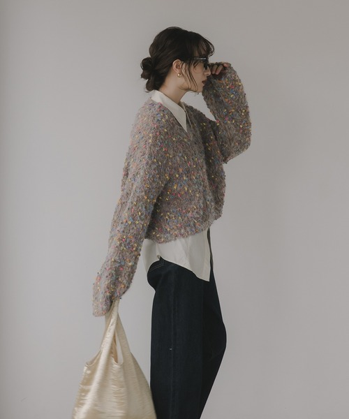 210nouve（トゥージュヌーブ）の「ミックスカラー オーバーサイズ クロップド丈 ニット（ニット/セーター・レディース・ブラウン/グリーン/ベージュ/ネイビー・FREE）」の20枚目の写真