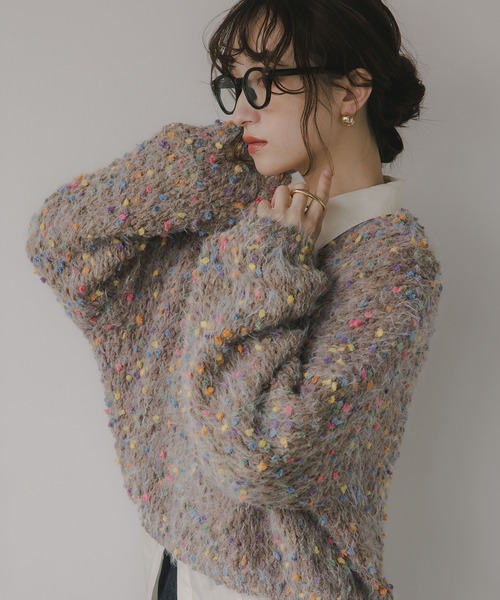 210nouve（トゥージュヌーブ）の「ミックスカラー オーバーサイズ クロップド丈 ニット（ニット/セーター・レディース・ブラウン/グリーン/ベージュ/ネイビー・FREE）」の5枚目の写真