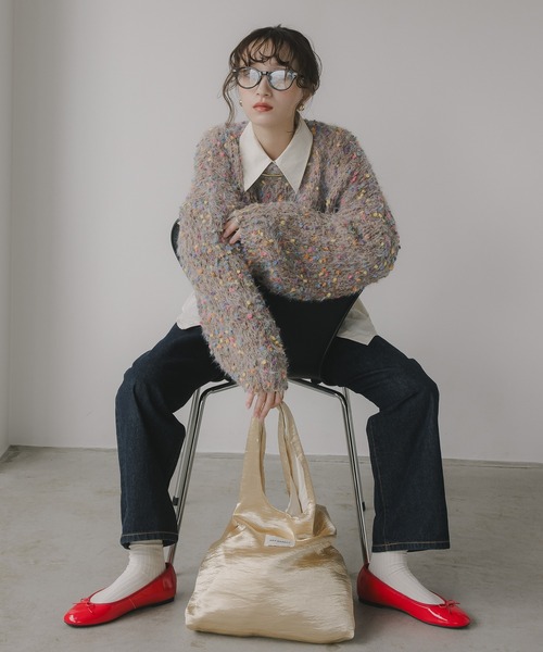 210nouve（トゥージュヌーブ）の「ミックスカラー オーバーサイズ クロップド丈 ニット（ニット/セーター・レディース・ブラウン/グリーン/ベージュ/ネイビー・FREE）」の18枚目の写真